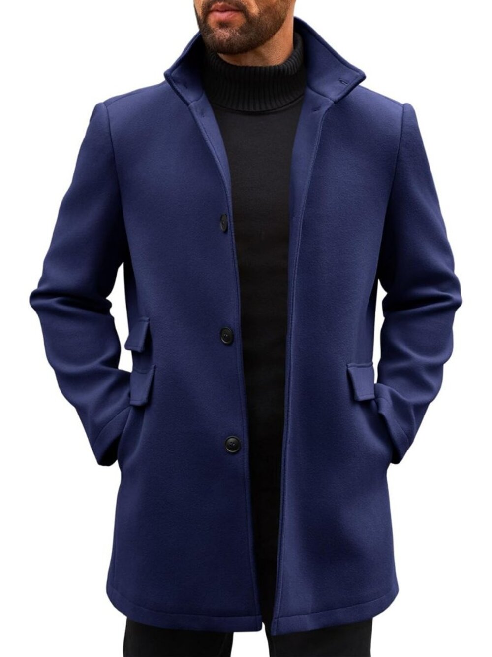 Stylish Men's Single Breasted Pea Coat - Mid-Length Trench Overcoat for All